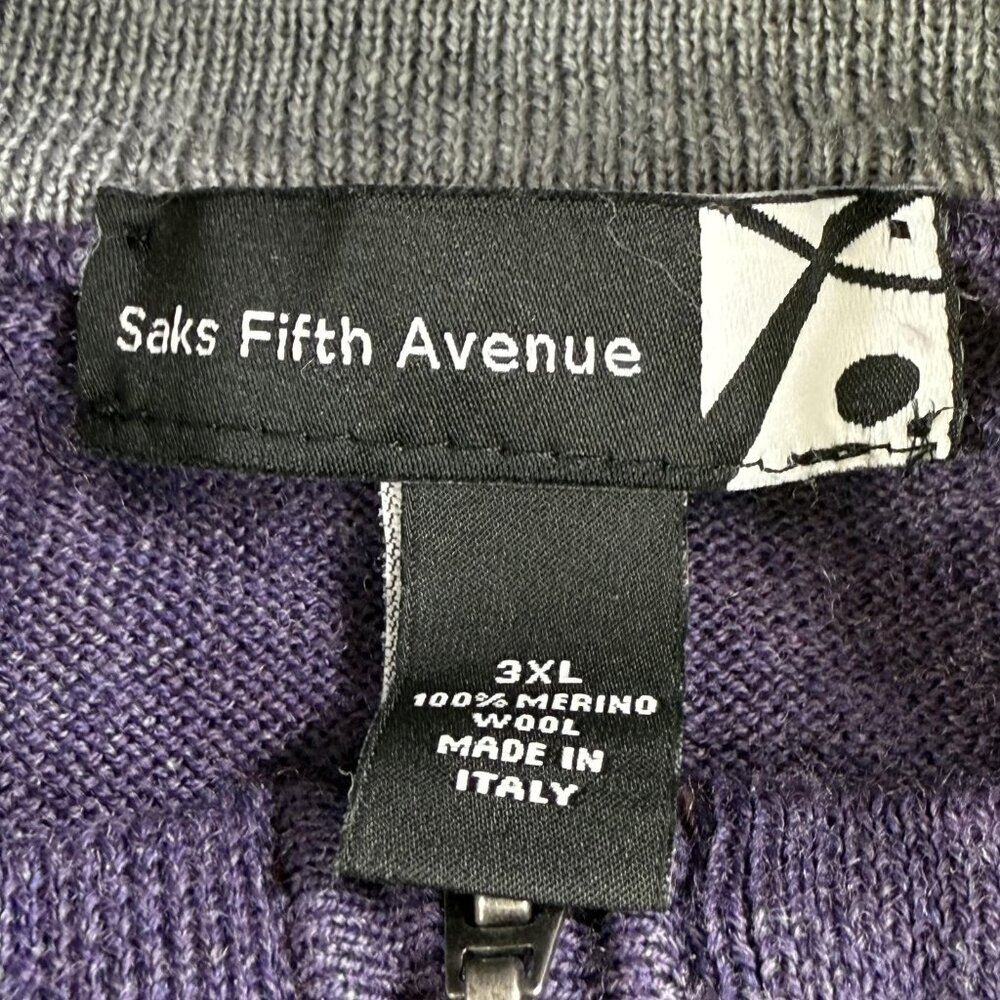 Saks Fifth Avenue Sweater Mens 3XL Purple Merino Wool Knit 1/4 Zip Pullover - Picture 3 of 13